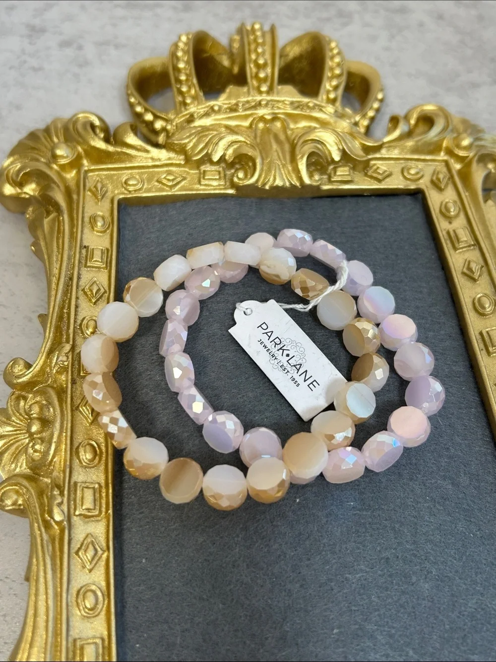 2 Faceted Round Crystal Bead Stretch Bracelets - Pink & Beige